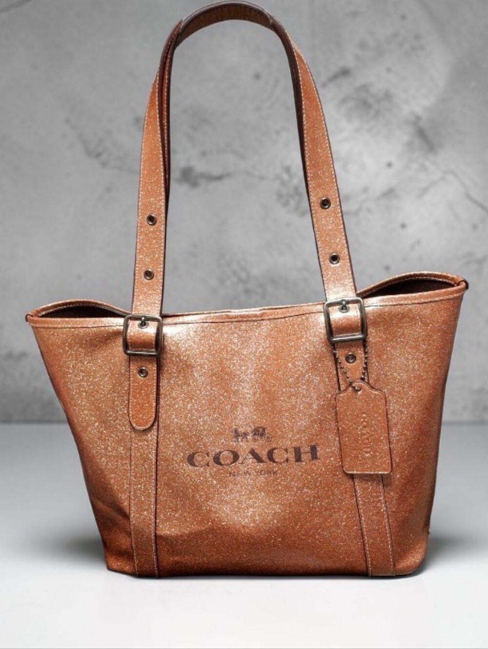 Coach Ferry PATENT Glitter tote bag color-light copper 17x11x6